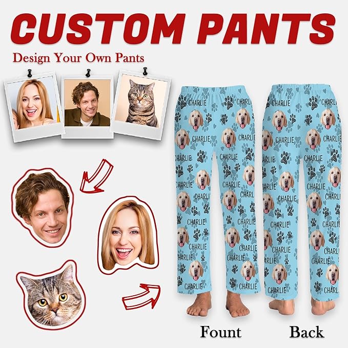 Personalized Face Pajama Pants for Men Women Custom Photo Printed Pajamas Bottoms Trousers Gift for Christmas Birthday