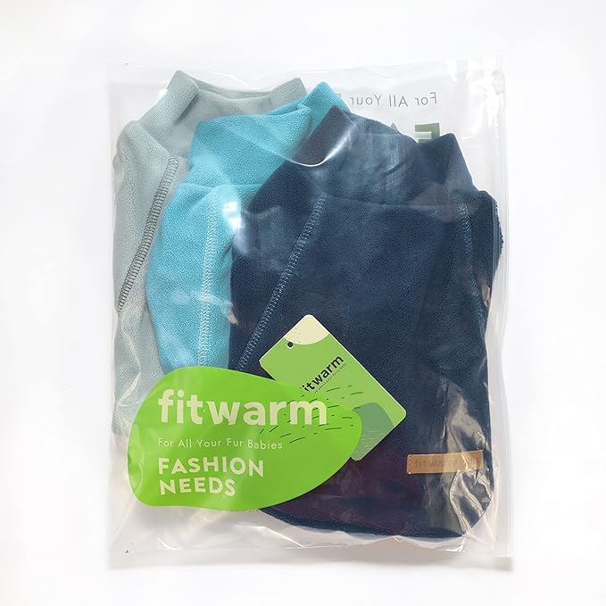 Fitwarm 3 Pack Classic Fleece Dog Sweater, Turtleneck Dog Sweatshirt, Dog Winter Clothes for Small Dogs Boy Girl, Pet Pullover Jacket, Cat Apparel, Blue, Grey, Navy, XL