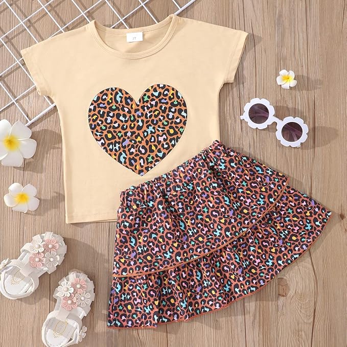 Akyzic Little Girl Skirt Outfit Two Piece Spring Summer Outfit Butterfly Dress Cat Print Skirt Toddler Girl Outfit Set