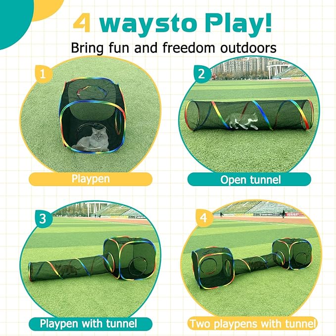 LUCKITTY Outdoor Rainbow Cat Enclosures Playground,Outside House for Indoor Cats Include Portable Tent, 2 Way with 2 Cube Tunnel, for Kitty and Small Animals,Within Storage Bag