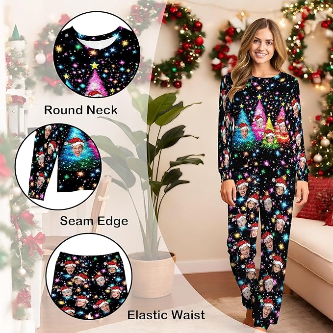 Artsadd Personalized Pajamas with Faces for Women Men Custom Christmas Pajamas Gifts for Family Couple, Funny Photo Pjs