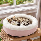 Love's cabin Round Donut Cat and Dog Cushion Bed, 20in Pet Bed for Cats or Small Dogs, Anti-Slip & Water-Resistant Bottom, Super Soft Durable Fabric Pet Beds, Washable Luxury Cat & Dog Bed Pink