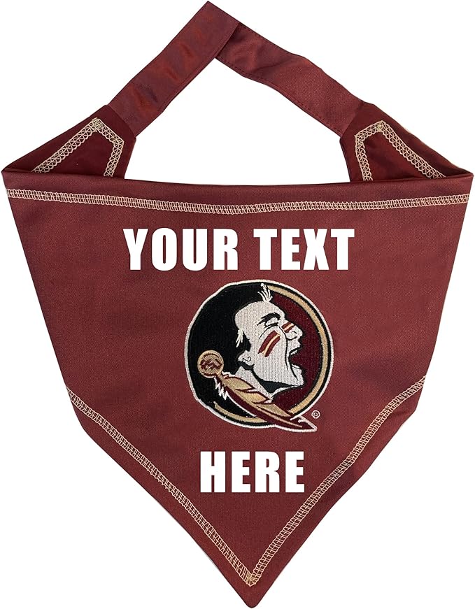 NCAA Florida State Seminoles Personalized Tie Bandana for Dogs & Cats, Size Large/X-Large. Custom Dog Bandana Scarf Bib for Pet Cat Dog. The Ultimate Game-Day & Party Customizable Bandana