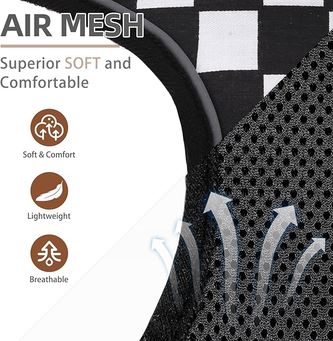 PUPTECK Soft Mesh Dog Harness and Leash Set Pet Puppy Cat Comfort Padded Vest No Pull Harnesses, Checkered Black&White, L