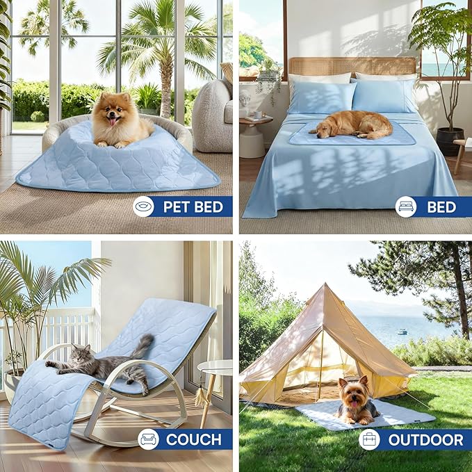 Luciphia Waterproof Cooling Blanket for Dogs Couch Cover Q-MAX>0.5, Leakproof Pet Mat Non-Slip for Cat Puppy Crate Bed Protector Outdoor Throw (Light Blue, 30x70 inches)