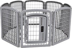 Amazon Basics 8-Panel Octagonal Plastic Dog Playpen, Indoor/Outdoor Pet Fence with Gate, Exercise Pen for Puppies and Small Animals, 28 inches, Grey
