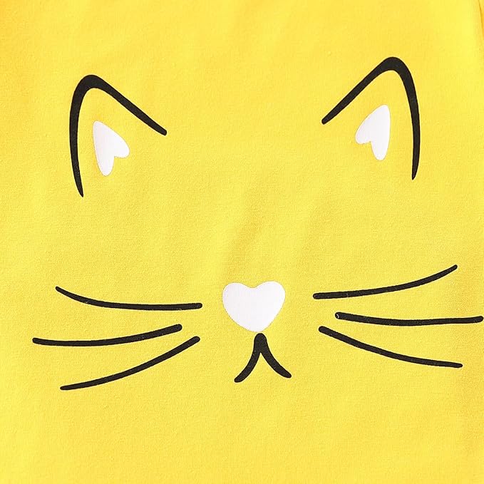 4-8T Toddler Girl Clothes Cat face print Short Sleeve Top+Pants Outfits Girl Spring and summer 2-Piece Set