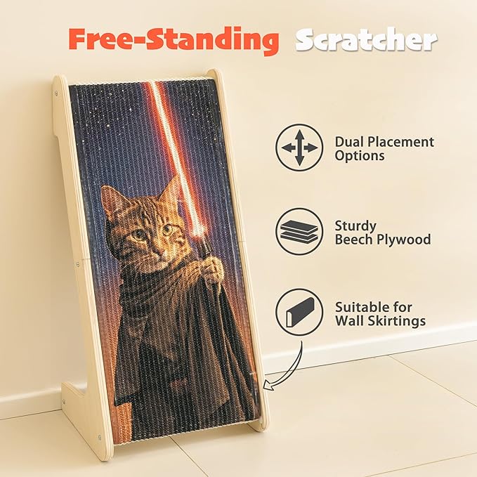 PETKARAY Art Cat Scratcher, 25.2" Sisal Scratching Ramp, L Shaped Scratch Pad for Indoor Cats, Oil Painting Cat Scratching Post