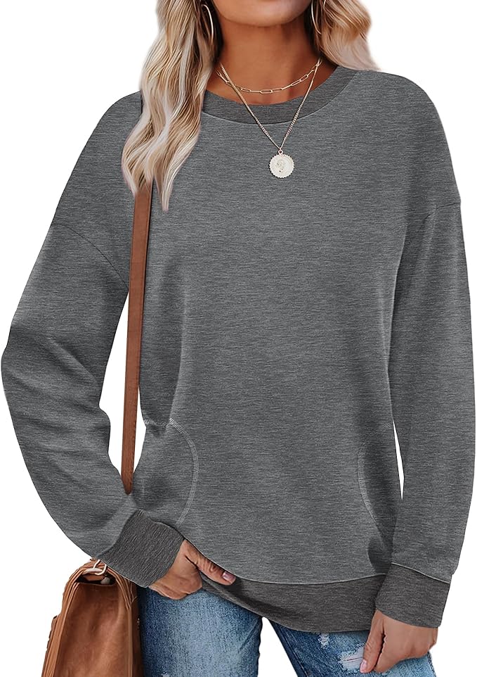 Akihoo Womens Casual Long Sleeve Tunic Tops Crew Neck Shirt Blouses