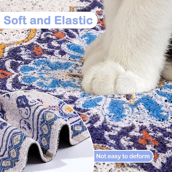 Glittme Cat Litter Mat with Non-Slip Bottom Litter Box Mat 40"x30" Litter Trapping Mat Easy to Clean Washable Cat Food Mat for Kitty,XL