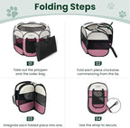 Love's cabin Pet Puppy Dog Playpen, Small Dog Tent Crates Cage Indoor/Outdoor, Portable Playpen for Cat, Foldable Pop Up Dog Kennel Playpen with Carring Case, Removable Zipper Top, Light Pink
