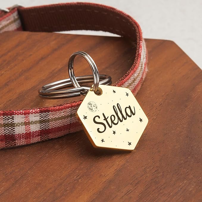 Anavia Small Size Dog Cat ID Tags, Small/XS Personalized Color Plated Stainless Steel Puppy Kitten Name Tags, Customized Engraved Nameplate Pet Collar Tag (Black, Hexagon)