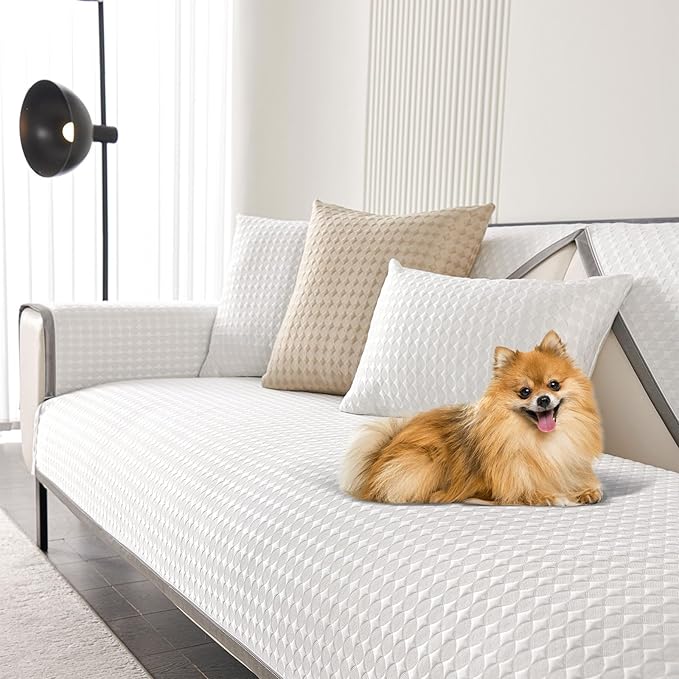 OTOB Cooling Dog Couch Cover Ice Silk Fiber, Washable & Non Slip Sofa Protector, Soft Pet Bed Mat, Durable Pet Friendly Sofa Covers(Cream, 28"*70")