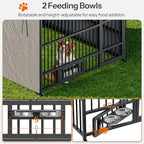 HOOBRO Outdoor Dog Kennel with Cover, 6.6 x 6.6 x 6.4 ft Dog Kennel Outside with Waterproof Roof and Rotating Feeding Bowls, Heavy-Duty Large Cage Enclosure, for Medium & Large Dogs, Black BK220GW03