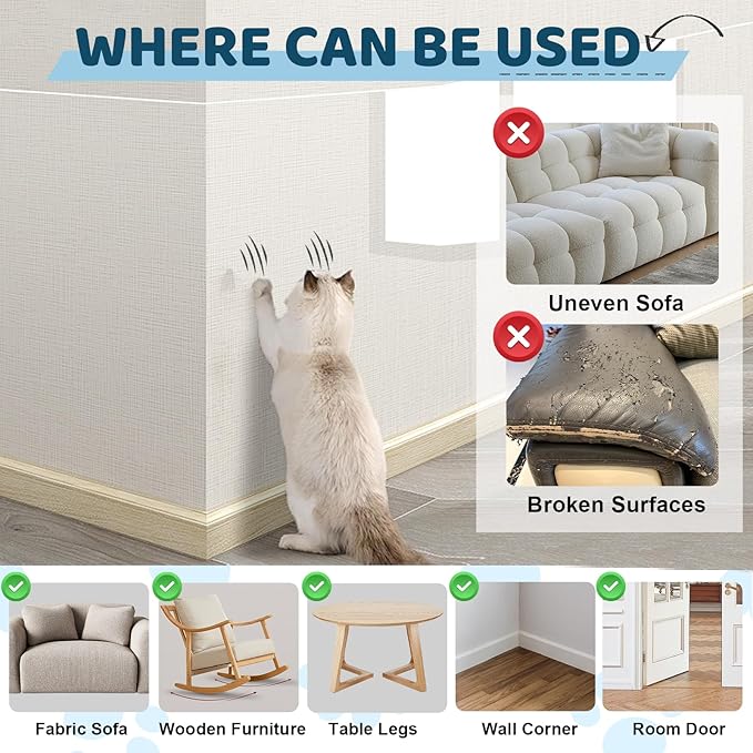Cat Scratch Furniture Protector, Cat Scratching Mat, Trimmable Self-Adhesive Cats Claws Scratch Pads, DIY Carpet Mat Replacement for Cats Tree, Cats Wall Shelves (Transparent, 17x11.8in-16pcs)