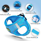 Step in Dog Harness with Leash Set, Adjustable Soft Padded and Breathable Mesh for Small Sized Dog, Reflective No Pull No Choke Cat Vest Harness, Easy Control Pet Vest, Blue L