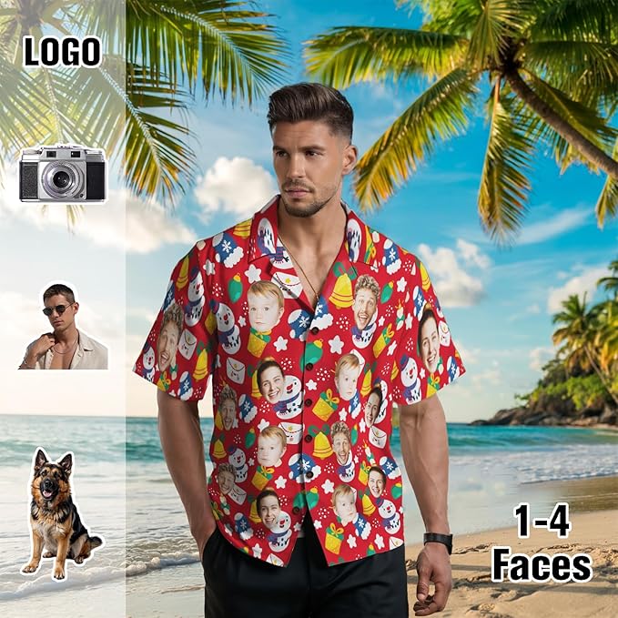 Custom Hawaiian Shirt with Face for Men, Unisex Tropical Beach Shirts Personalized Casual Funny Hawaii Button Down Shirts