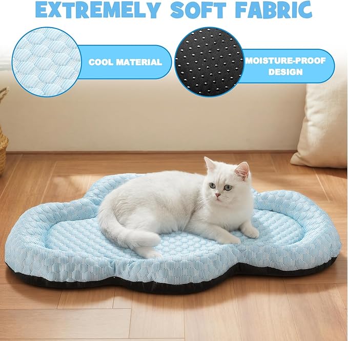 Cooling Mat Summer Cool Pet Cat Sleeping Pad Thicken Puppy Sleeping Blanket Cloud Washable Breathable Non-Slip Pup Cat Pad for Summer Pet Chair Floor Kennel(Blue,26" X 16")