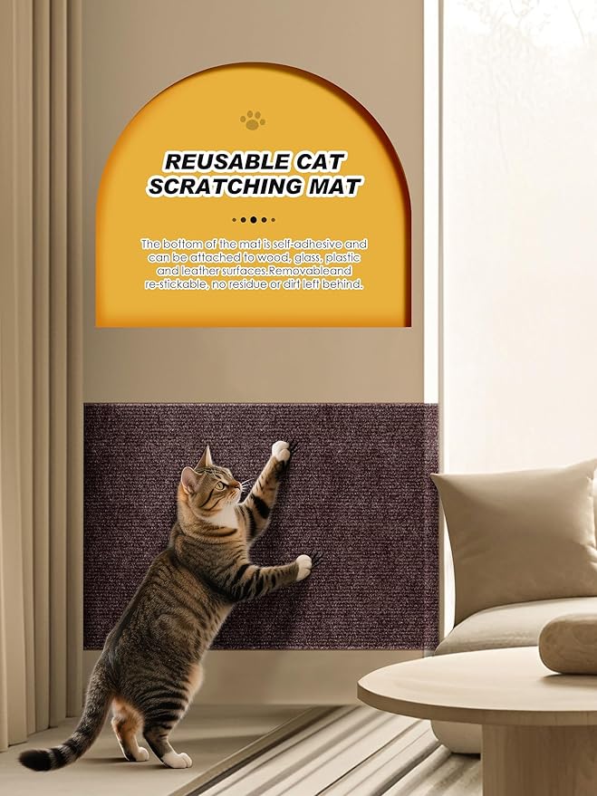 2PCS 39.4"x15.8" Cat Scratch Mat, Trimmable Self-Adhesive Carpet, DIY Climb Cat Scratcher for Furniture Couch or Wall Protector, Covering Cat Scratching Post Replacement Pads (Brown)