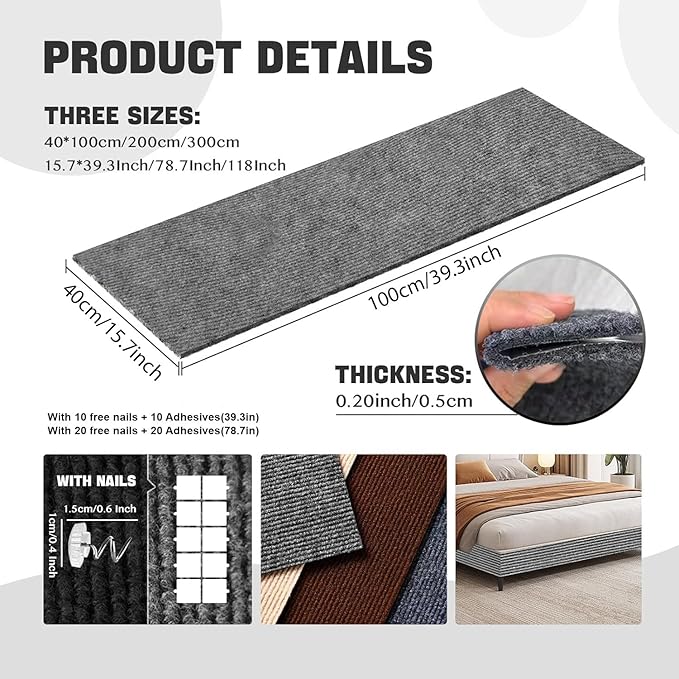 Cat Scratch Couch Furniture Protector, Adhesive Cat Scratch Pad Deterrent for Furniture, DIY Climbing Cat Scratcher Couch Protector from Cat Claws Scratching for Indoor (LightGrey,39.3x15.8In)
