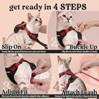 rabbitgoo Cat Harness and Leash for Walking, Escape Proof Soft Adjustable Vest Harnesses for Cats, Easy Control Breathable Reflective Strips Jacket, Black & Red, XS