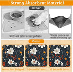 Floral Black Feeding Mat, Absorbent Quick-Dry Cat Dog Food and Water Bowl Mats,Non-Slip Rubber Backing Mat,Cat Dog Accessories Supplies 12" x 20"