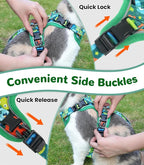 Halypet Cat Harness and Leash Set for Walking, Escape Proof Adjustable Vest Harness with 3-in-1 Integrated Buckles, Easy Control Soft Breathable Mesh with Reflective Strips for Cats, S Green Monster