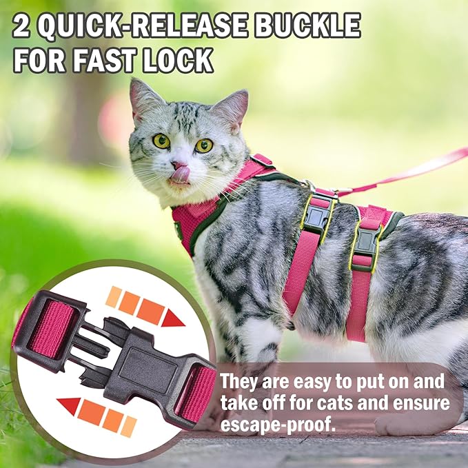 PUPTECK Cat Harness and Leash Set Escape Proof for Walking, Breathable Mesh Vest Adjustable Harness for Cats Puppy Small Animals, Reflective at Night, Fuschia Medium