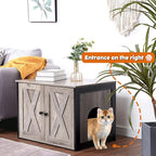 Dwanton Litter Box Enclosure, Cat Litter Box Furniture Hidden, Reversible Entrance Can Be on Left or Right Side, Wooden Cat Washroom Indoor, Greige, 27.6 Inches