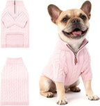 Small/Medium Dog Sweater, Warm Dog Winter Coat w/Sleeves, Comfortable High Neck Premium Dog Clothes for Bulldog-Best for Holidays, Daily Walks L Pink