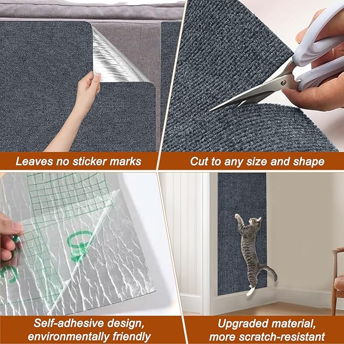 Cat Scratch Mat,118.5"x15.9" Trimmable Self-Adhesive Cats Scratch Carpet,Couch Protector from Cats Claw, Cat Scratch Furniture Protector, Indoor Furniture Protection for Chair, Wall,Sofa(Dark Gray)