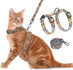 Cat Harness and Leash Set, Adjustable Kitten Harness Escape Proof Cats Harness, Soft Lightweight Walking Travel Pet Harness, Cute Kitty Harness Leash Set for Small Medium Cats, Multi-Floral
