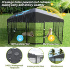 Gotland Dog Kennel Outdoor 10 x10 x6 FT, Dog Cage Outdoor for Medium/Large Dogs with Waterproof Roof Double Secure Locks Ground Spikes, All Weather Heavy Duty Dog Enclosure for Backyard Farm Ranch