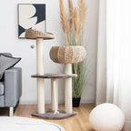 PETSITE 41 Inch Modern Cat Tree for Indoor Cats, Multi-Level Cat Tower with Scratching Posts, Hand-Made Wicker Cat Condo & Top Perch, Dangling Ball, Sisal Rope, Cute Cat Tree for Indoor Cats