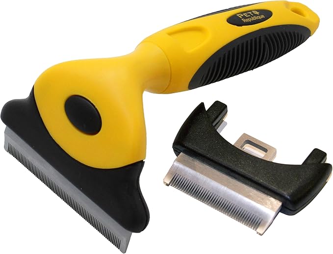 Pet Republique Dog Deshedding Tool - for Dogs, Cats, Rabbits, Any Furry Pets – Reduce Shedding – with 1.8 inches Small and 3 inches Large Replaceable Blades
