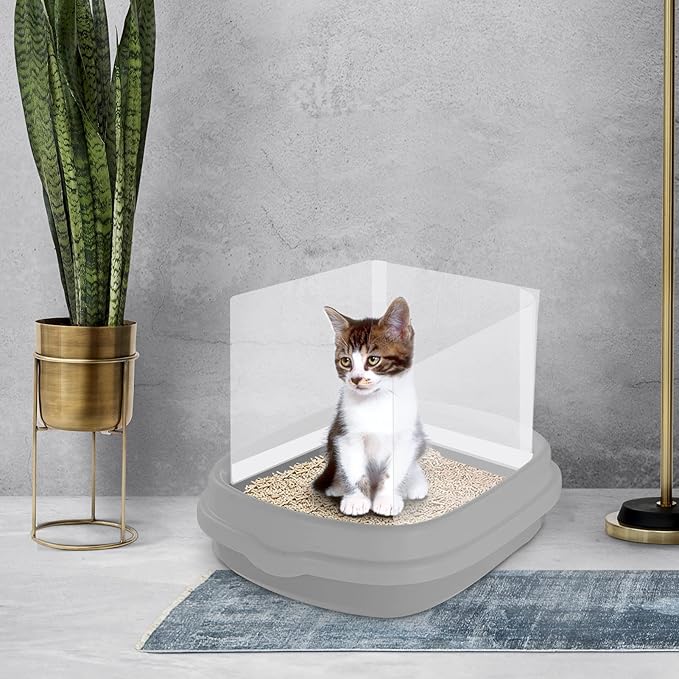 Cat Litter Box Splash Guard Pee Shields - Anti-Splashing Reusable High Sided Litter Box High Wall Cat Toilet Training Kit for Open Top Litter Pan (4 PCS)