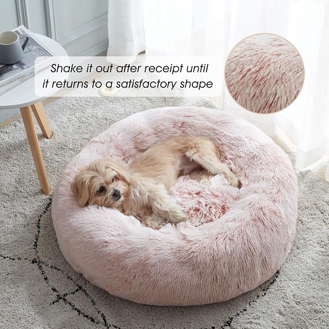 WESTERN HOME WH Calming Dog & Cat Donut Cuddler, Anti-Anxiety Warming Cozy Soft Round Bed, Fluffy Faux Fur Plush Cushion for Small Medium Dogs and Cats (20"/24"/27"/30")