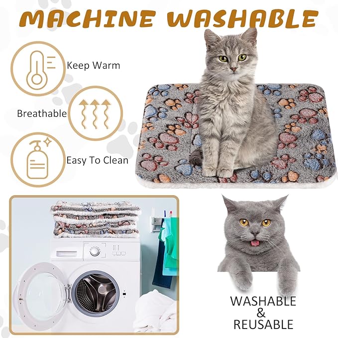 Tuanse 4 Pack Ultra Soft Dog Cat Bed Mat Small Animal Guinea Pig Bed with Cute Print Reversible Fleece Dog Crate Kennel Pad Cozy Washable Thickened Hamster Pet Beds Mat(21 x 14 Inches,Gray)