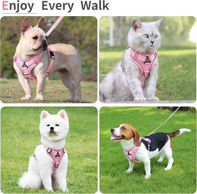 No Pull Dog Harness with Leash Set for Medium Sized Dog, Reflective Adjustable No Choke Front Clip Cat Vest Harness with Breathable Mesh, Comfortable Soft Padded Pet Vest, Pink XL