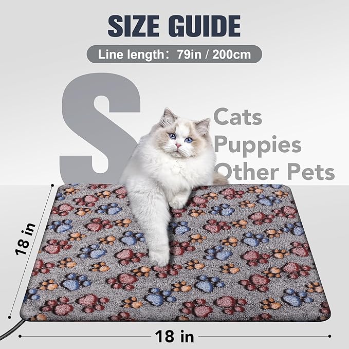 Newget Cat Heating Pad, Waterproof Pet Heating Pad for Cats Dog Indoor, 11 Adjustable Temperature Cat Warming Bed Mat with Timer, Indoor Heated Bed with Chew Resistant Cord (S: 18'' L X 18W '')