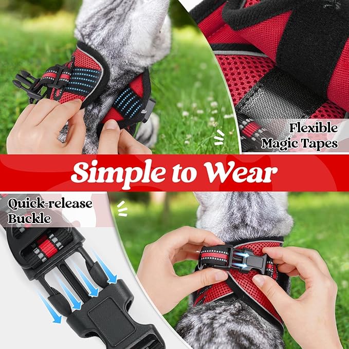 rabbitgoo Cat Harness and Leash Set for Walking Escape Proof, Adjustable Soft Kittens Vest with Reflective Strip for Cats, Comfortable Outdoor Vest, Red, L
