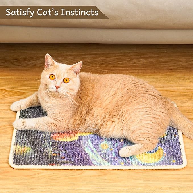 SOLDAY Sisal Cat Wall Scratcher 22x13 inch for Floor Wall Carpet Couch Furniture, Cat Scratching Posts with Velcro Tape, Anti Scratch Furniture Protector(Ginger Cat Stargazing)