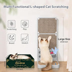 Cat Scratching Post Cat Scratching Board,2-in1 L Shaped Cats Cardboard Scratcher with Box, Kitten Scratcher Ball Wall Scratchers Pad for Indoor Cats Grey