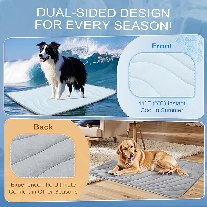 Cozyide Dog Cooling Mat, Large Cooling Mat for Dogs, Reversible Pad for Pet, 36" L x 23" W,Blue