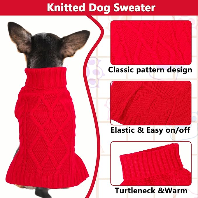 Dog Sweaters for Small Dogs Winter Dog Clothes Turtleneck Puppy Sweater Warm Pet Clothes Knitted Solid Cat Sweater Dogie Outfit XS~L(Red,Medium)