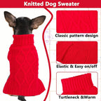 Xmas Dog Sweaters for Small Dogs Winter Dog Clothes Turtleneck Puppy Sweater Warm Pet Clothes Knitted Solid Cat Sweater Dogie Outfit XS~L(Red,S)