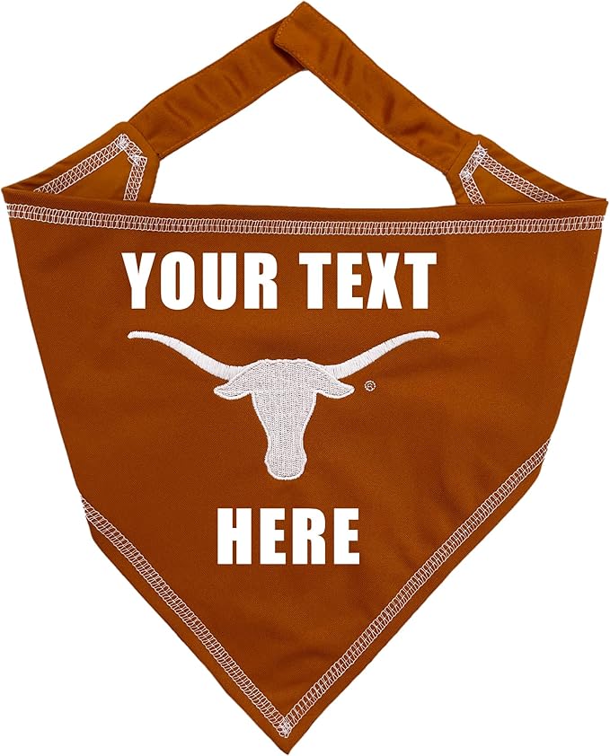 NCAA Texas Longhorns Personalized Tie Bandana for Dogs & Cats, Size Large/X-Large. Custom Dog Cat Scarf Bib for Pet. Ultimate Game-Day & Party Customizable Bandana