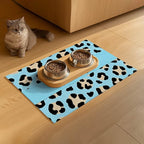 Puppy Feeding Mat 24x16 inch Blue Leopard Print Pet Bowl Placemat Non Slip Floor Mat for Food and Water Indoor Dog Feeding Station Cute Meal Pad for Small Pets Kitchen Use
