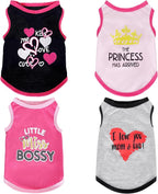 4 Pack Dog Shirts Summer Printed Puppy Clothes Cute Sleeveless Pet T Shirts Dog Clothes for Small Medium Dogs Cats Girl(S)