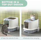 PawHut Cat Litter Box with Lid, Covered Kitty Litter Box Enclosed with Scoop, Drawer, Top Entry, Deodorizing Bags, Easy to Clean, Odor Control, Gray